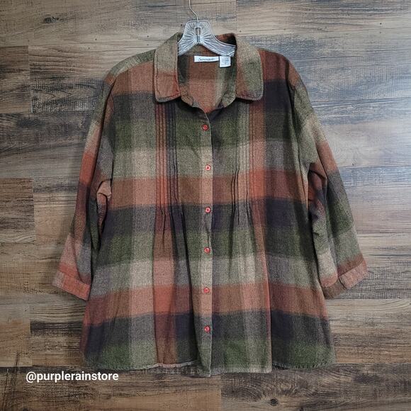 Vtg Serengeti Fall Plaid Tunic Top Size 1X Country Boho Western Fall Photo's - Picture 1 of 9